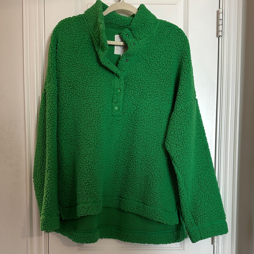 aerie kelly Green Sherpa Snap-Front Pullover